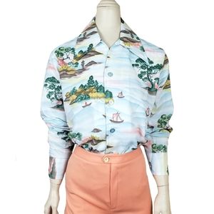 Vintage 70s Novelty Disco Dagger Collar Shirt